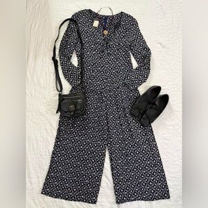 90's whimsigoth quirky floral boho navy blue wide leg jumpsuit